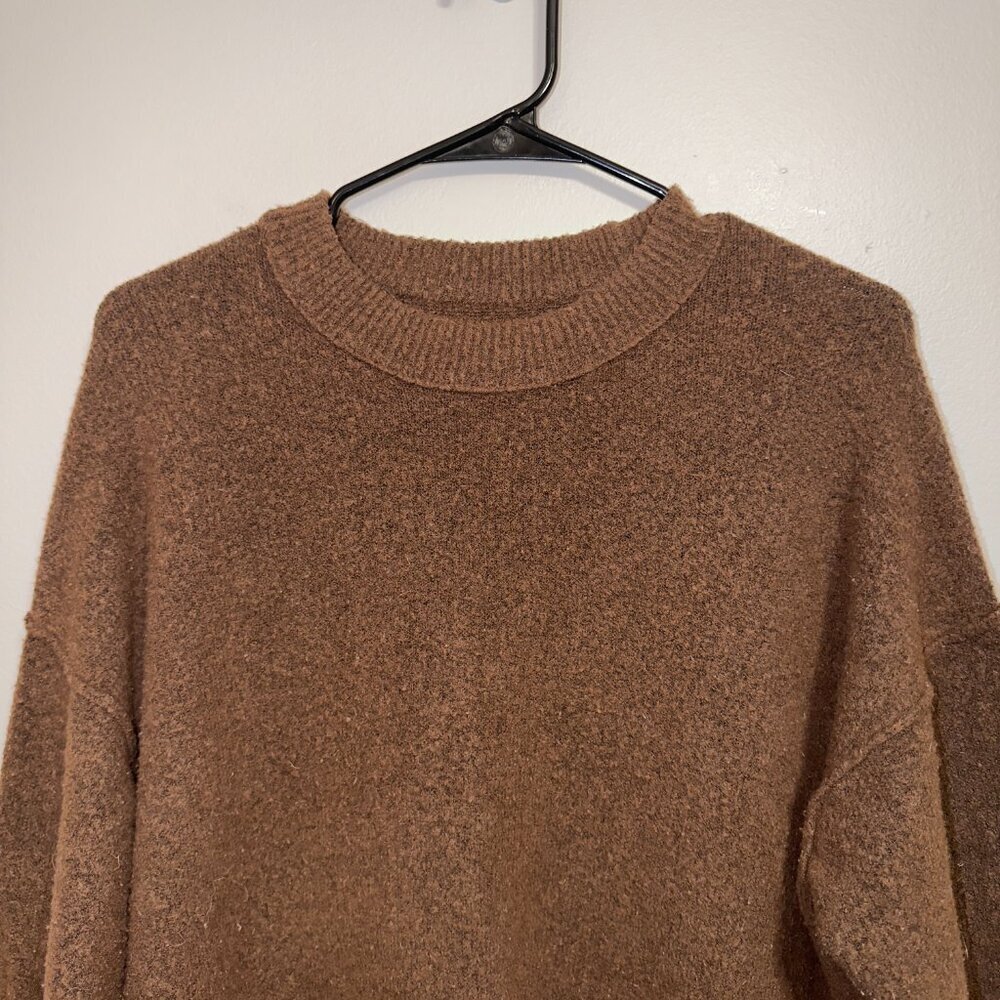 Aerie Brown Crewneck Sweater Size M Soft Knit Cozy Relaxed Everyday - Picture 4 of 8